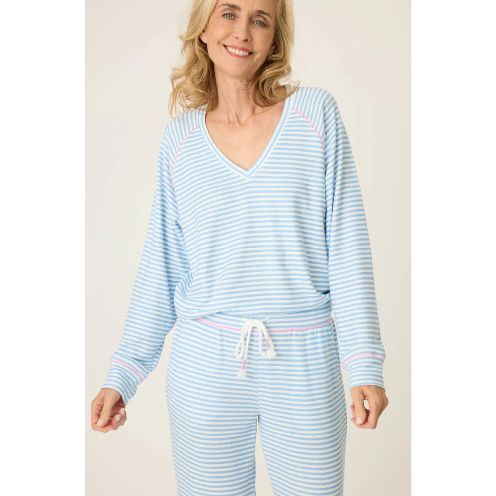 PJ Salvage Long Sleeve Pajama Sleep Top Blue Striped Size XL‎ Cozy Loungewear